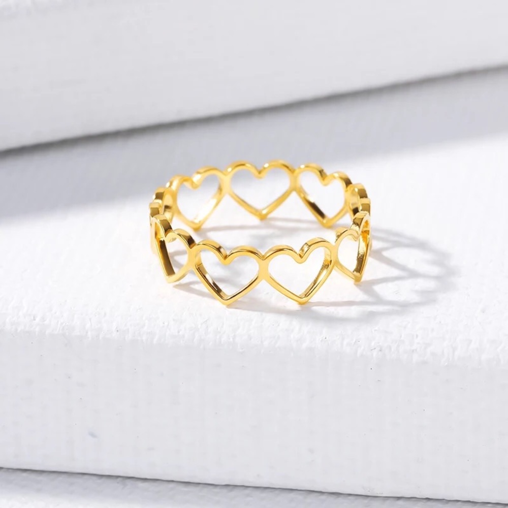 New 18K Gold Vermeil Sterling Silver 925 Heart Adjustable Ring